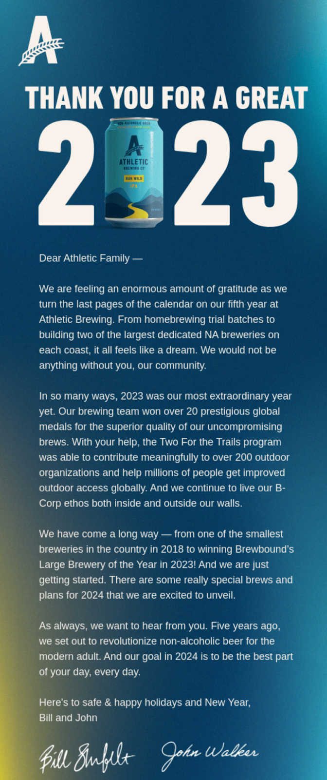 Thank you for a great year email from Athletic